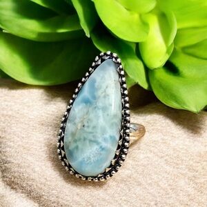 Larimar Sterling Silver Overlay Ring 925 Size 10